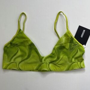 Weekday Green‎ Bralette. Green Swirl Patterned Bra, Retro Style Bralettes H5
